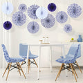 Wonderjune Chinoiserie Hanging Paper Fans Blue White 12 Pcs Party Decor by Deal US