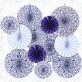 Wonderjune Chinoiserie Hanging Paper Fans Blue White 12 Pcs Party Decor by Deal US