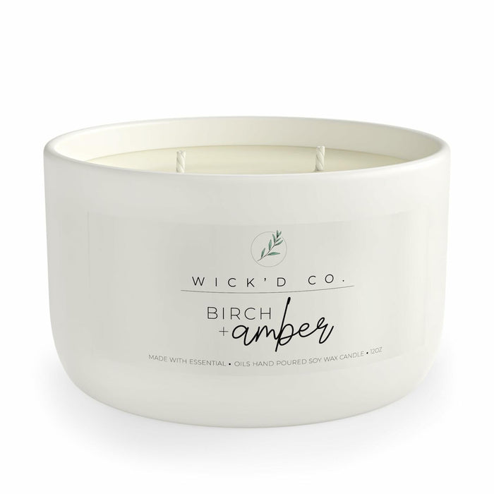 Wick'd Co. Birch + Amber Scented Soy Candle 12oz Natural Cotton Wick by Deal US