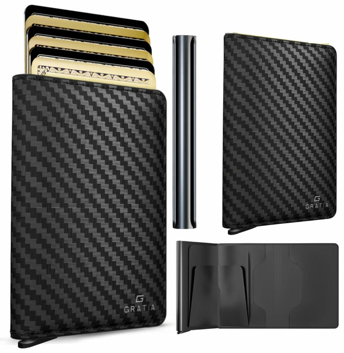 GRATIA NATURALS Slim RFID Wallet for Men, Holds 8 Cards, Carbon by Deal US