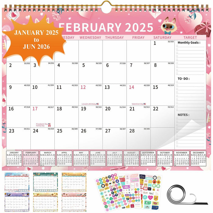 EYROZILL 2025 Wall Calendar Planner Hanging Spiral Bound Magnetic Pet 15x12 by Deal US