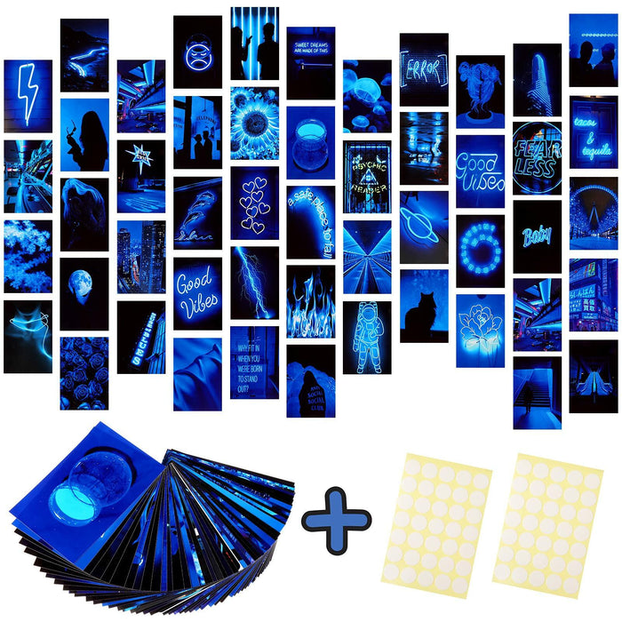 Ctosree 50 Pcs Blue Neon Wall Collage Kit 4x6 Inches Indie Room Decor by Deal US