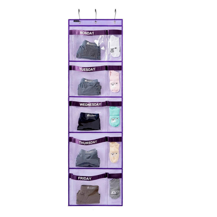 ANZORG Hanging Closet Organizer Kids Weekly Clothes Storage Purple by Deal US
