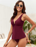 ZAFUL Women’s Tankini Set V Neck High Waisted Ruched 2pc Plum Pie M by Deal US