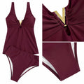 ZAFUL Women’s Tankini Set V Neck High Waisted Ruched 2pc Plum Pie M by Deal US