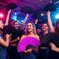 Grombolar Upgraded Hand Fan Foldable Line Dance Popping 13in Flashing Rose Red by Deal US