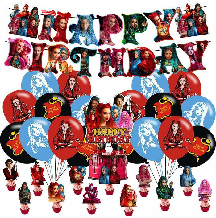 Descendants Party Supplies Birthday Decor Banner Cake & Cupcake Toppers by Deal US