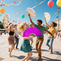 Grombolar Upgraded Hand Fan Foldable Line Dance Popping 13in Flashing Rose Red by Deal US