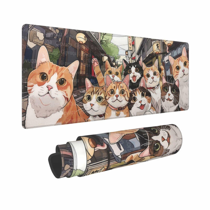 Gipvuqa Japanese Cats XL Gaming Desk Pad 31.5x11.8 Inch Large Mouse Mat by Deal US