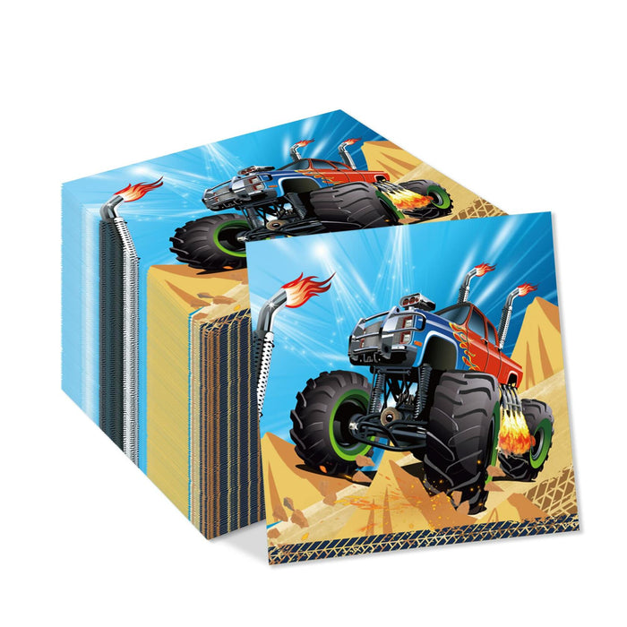 OXYLIPO Monster Truck Dessert Napkins 40pcs 13x13in 3-Ply Paper Party by Deal US
