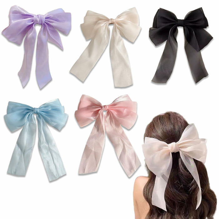 SCORYULE Bow Hair Clips 5PCS Multicolor Tulle Ribbon with Long Tails Girls Women by Deal US