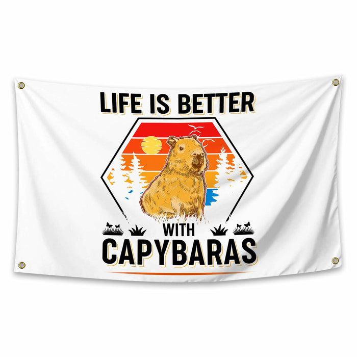 NUCTKP Capybara Life Is Better Wall Tapestry 3x5ft Brass Grommets by Deal US
