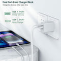 Fitquipment Fast 20W Dual Port QC+ USB C Charger 2Pack White 6FT Cable by Deal US