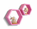 Wandars Hexagon Honeycomb Shelves Set of 2 Pine Wood Rose Quartz 11x11x9.5 by Deal US