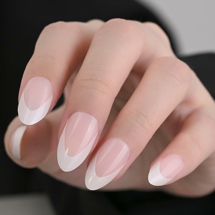 Stbisen Pink French Tip Press On Nails Almond Short Glossy Gel 30Pcs by Deal US