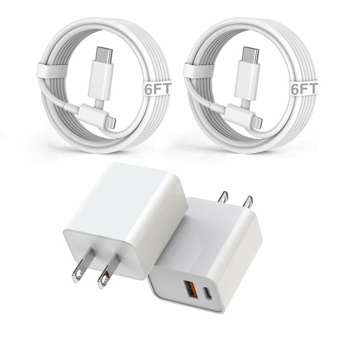 Fitquipment Fast 20W Dual Port QC+ USB C Charger 2Pack White 6FT Cable by Deal US