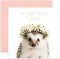 Old English Co. Hedgehog Sister Birthday Card Floral Gold Blank Envelope by Deal US