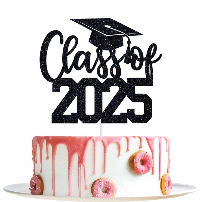 Yotawebery Class of 2025 Cake Topper Graduation Party Decor Black Glitter by Deal US