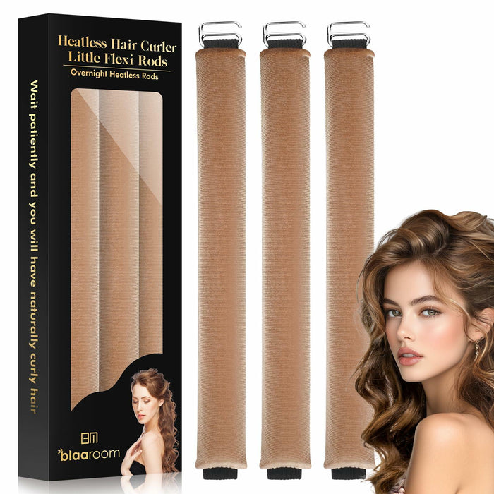 Overnight Heatless Hair Curlers Satin Velvet No Heat Jumbo Rods 3pcs Khaki by Deal US