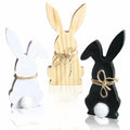 Hryxic 3 Pcs Easter Bunny Wooden Decorations Table Centerpiece White Black by Deal US