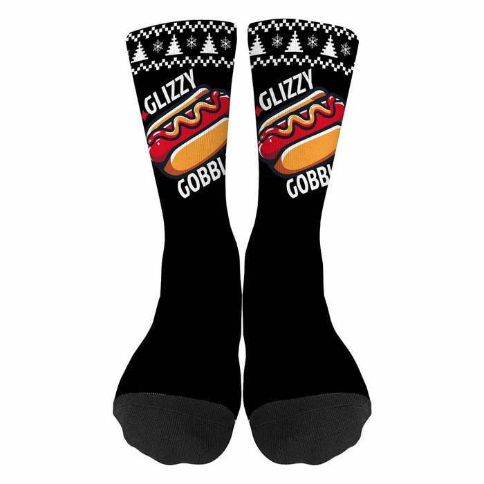 Generic Hot Dog Gobble Socks Unisex Half Calf White Polyester Print by Deal US