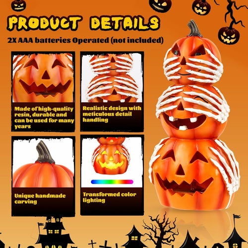 Axcoix Halloween Resin Stacked Pumpkin Decor Light Up Jack O Lantern Orange by Deal US