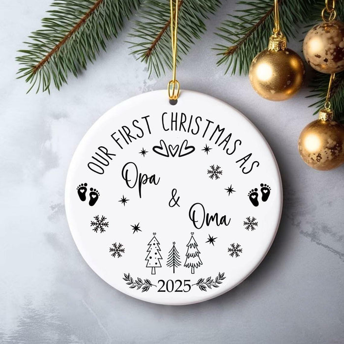 AnhTram97 Our First Christmas Oma and Opa Ornament 2025 White Ceramic by Deal US