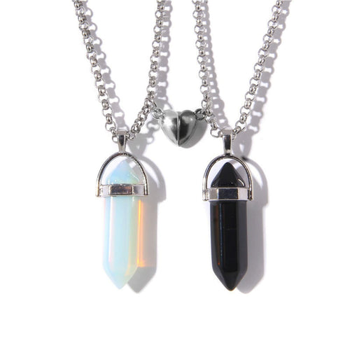 Caiyao 2Pcs Crystal Mutual Attraction Hexagonal Pendant Necklace Black Egg by Deal US