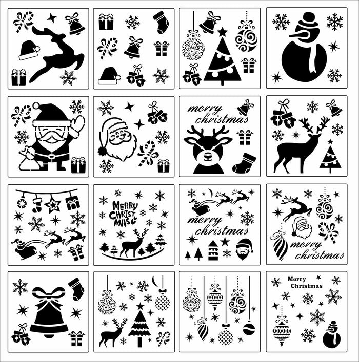 YuBoBo 16-Piece Reusable Christmas Drawing Stencils 5.9x5.9 Inch by Deal US