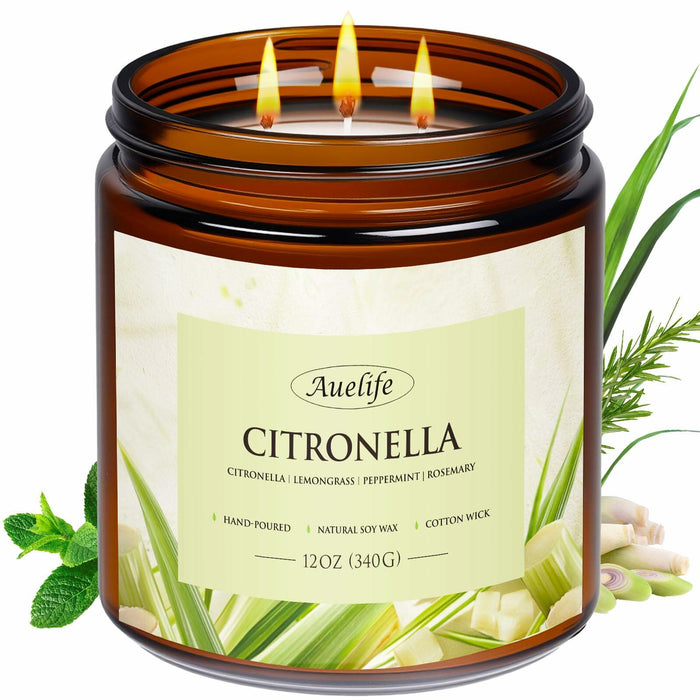 Auelife 12oz Citronella Candle 3 Wick Soy Wax Long Lasting Outdoor Indoor by Deal US