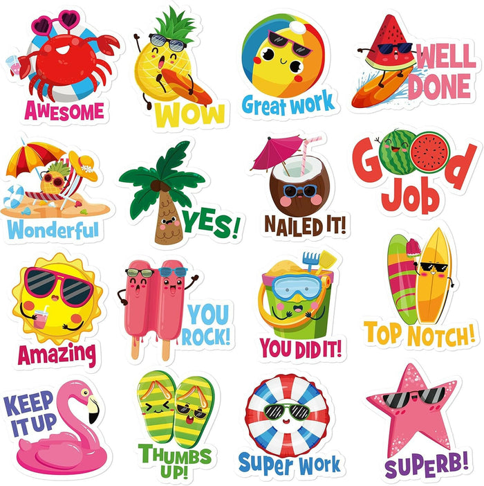 WESILY 50 PCS Summer Teacher Reward Waterproof Vinyl Stickers Cute Beach by Deal US