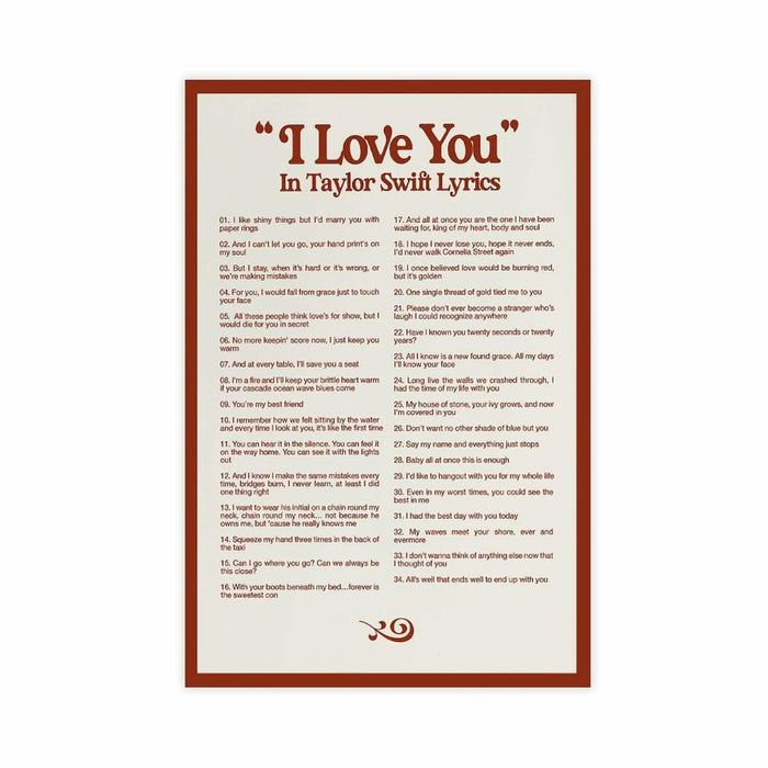 I LOVE YOU Taylor Swift Lyrics Poster Canvas Wall Art 12x18in 30x45cm by Deal US
