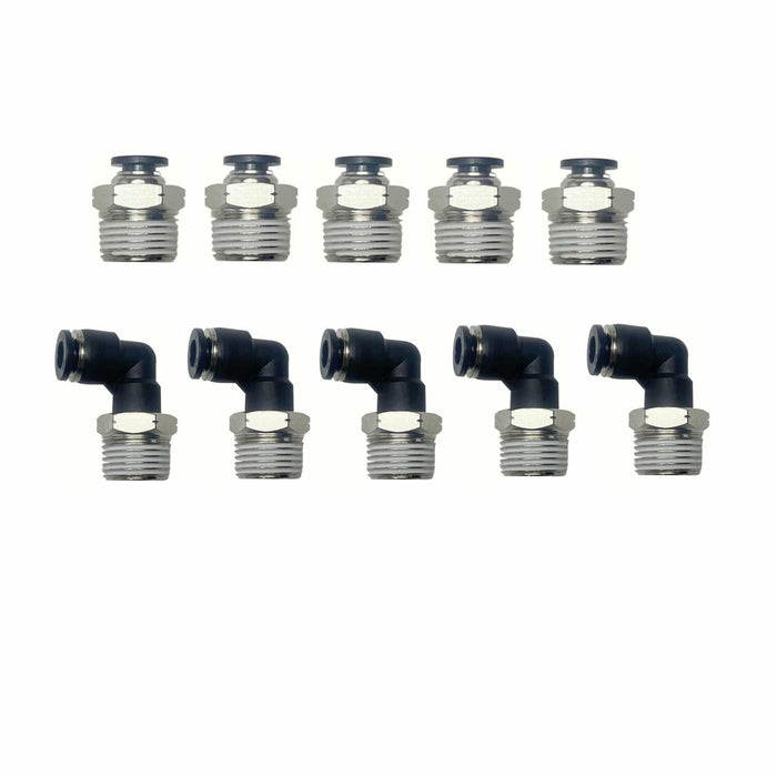 POPWIN Push Connect Fitting Kit 1/4'' Tube OD x 3/8'' NPT Thread Pack of 10 by Deal US
