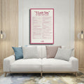 I LOVE YOU Lyrics Canvas Poster 12x18 Bedroom Wall Art Unframed Decor by Deal US