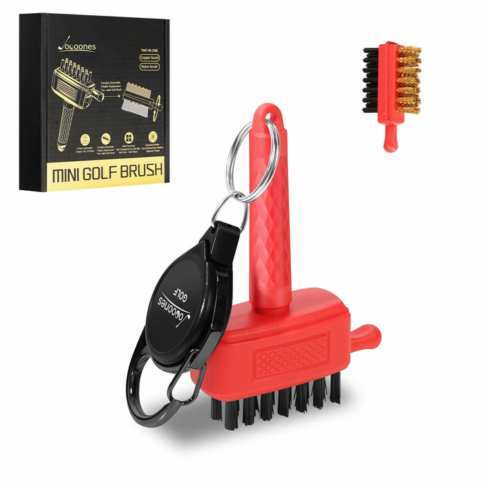 Joooones Mini Golf Brush Nylon Brass Bristles Retractable Keychain Red by Deal US
