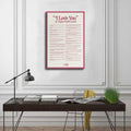 I LOVE YOU Lyrics Canvas Poster 12x18 Bedroom Wall Art Unframed Decor by Deal US