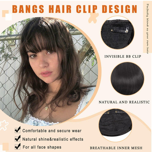 WZNBBOY Synthetic Clip in Bangs Hair Extensions Brown Black Wispy Fringe by Deal US