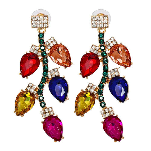 Dtja Crystal Xmas Leaf Dangle Earrings Women Colorful Cubic Zirconia Big Style by Deal US