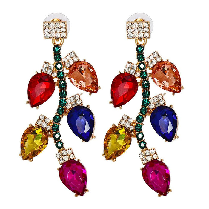 Dtja Crystal Xmas Leaf Dangle Earrings Women Colorful Cubic Zirconia Big Style by Deal US