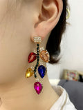 Dtja Crystal Xmas Leaf Dangle Earrings Women Colorful Cubic Zirconia Big Style by Deal US
