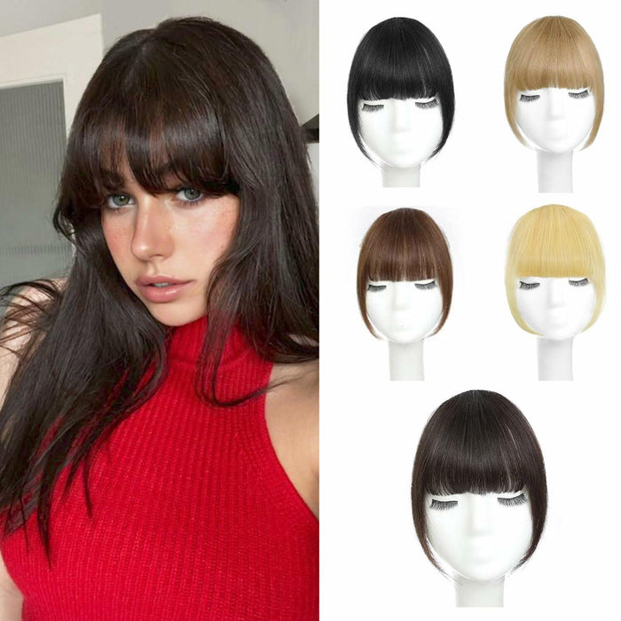 WZNBBOY Synthetic Clip in Bangs Hair Extensions Brown Black Wispy Fringe by Deal US