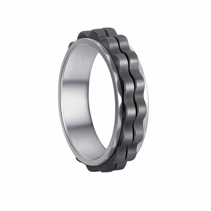 Udolfly Titanium Steel Womens Fidget Spinner Ring Silver Black Size 8 by Deal US