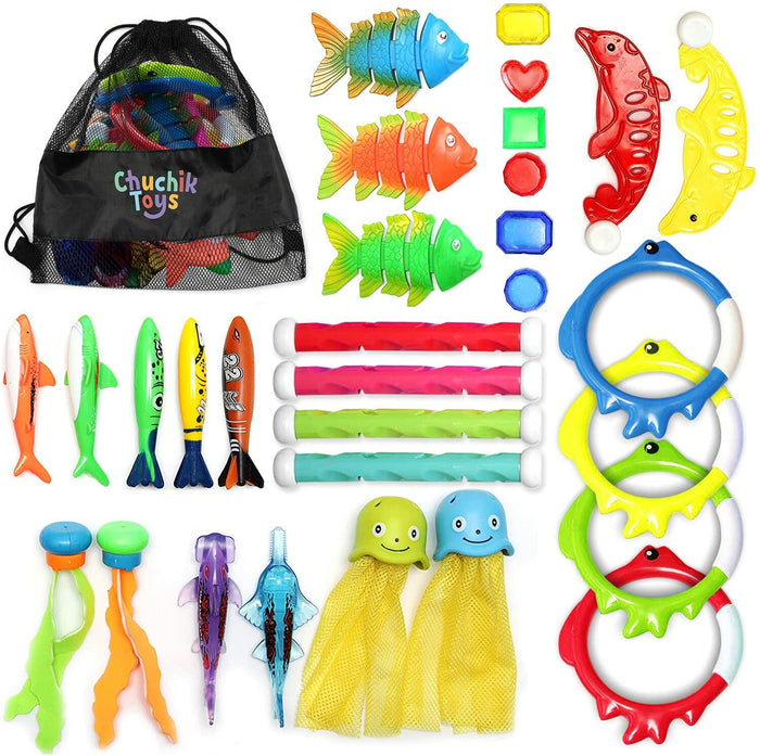 [Like New] Chuchik 30 Pcs Multicolor Diving Toys for Kids Ages 4-12 with Storage Bag by Deal US