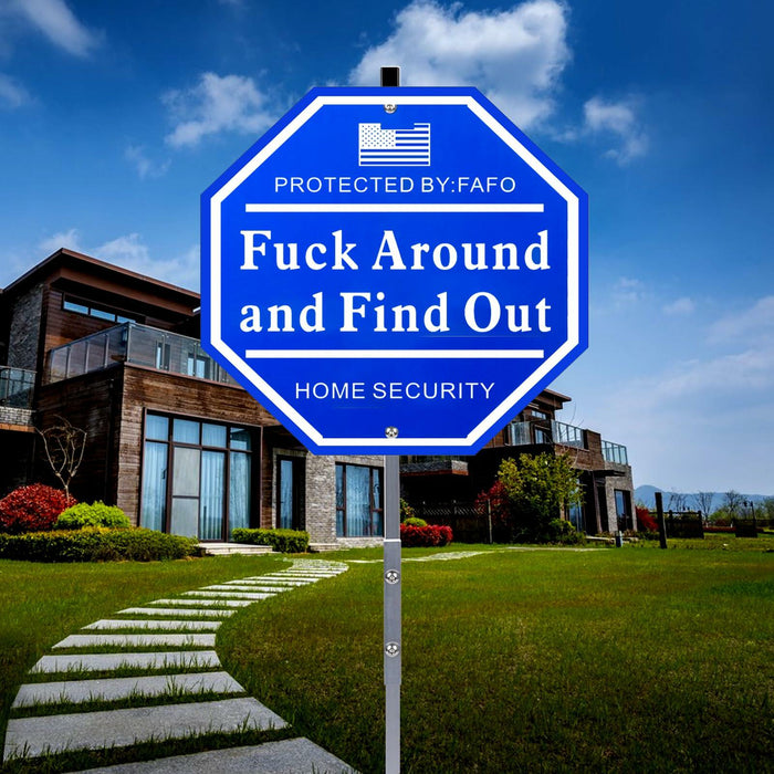 Shawgge FAFO Security Yard Sign with Stake Blue Metal Property Decor by Deal US