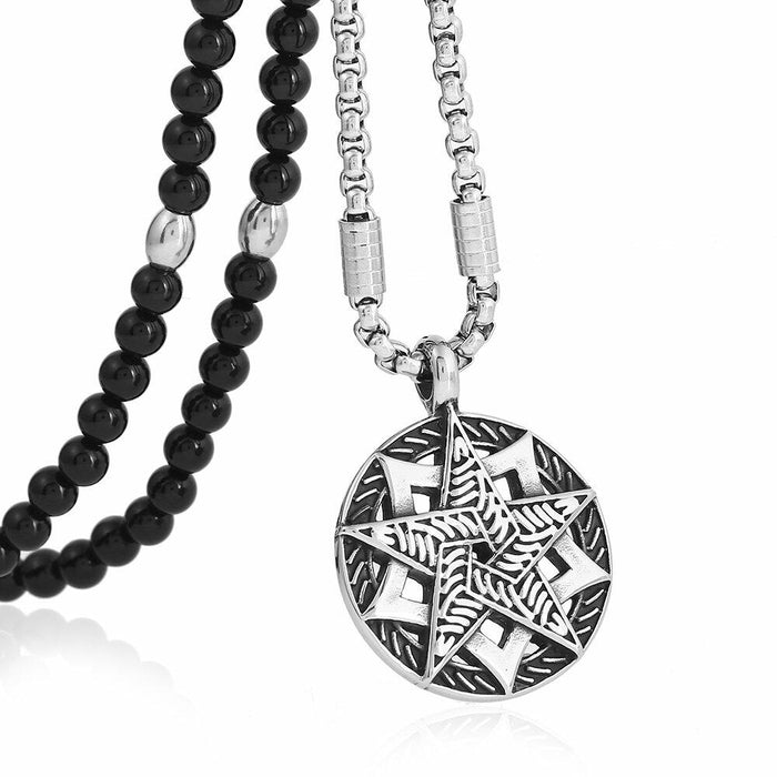 BLEUM CADE Black Agate Stone Necklace Double Pentagram Pendant by Deal US