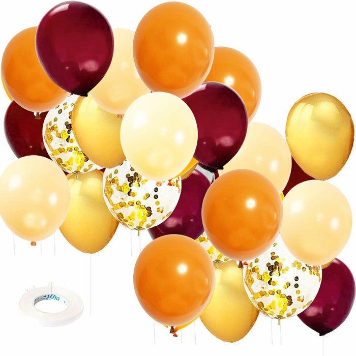 Qian's Party Fall Balloons 25pcs Burgundy Orange Gold Confetti Vintage by Deal US