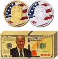 Donald Trump 2018 Gold Foil $1000 Bill 10pcs + 24k Gold Coins 2pcs Gold/Silver by Deal US