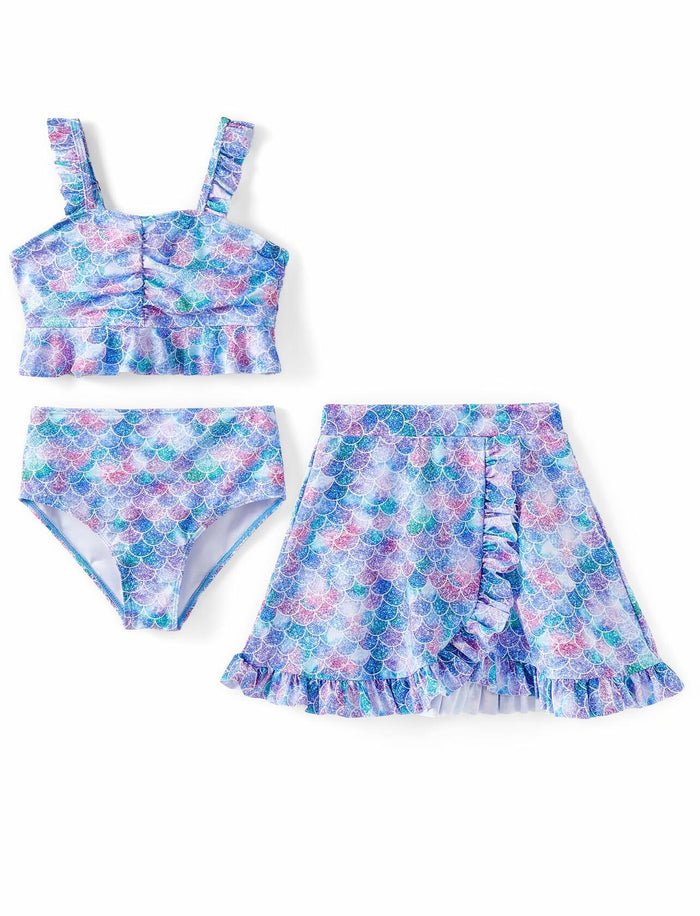 PATPAT Girls 3pc Ruffle Bikini Set Floral Skirt Bluegreen Size 10-11Y by Deal US