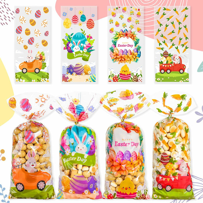 ABTOLS 100PCS Easter Cellophane Treat Bags Colorful Plastic Bunny 7x10in by Deal US