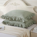 Aryeleay 2 Pack Sage Green White Plaid Ruffle Pillow Shams Cotton 20x20 by Deal US